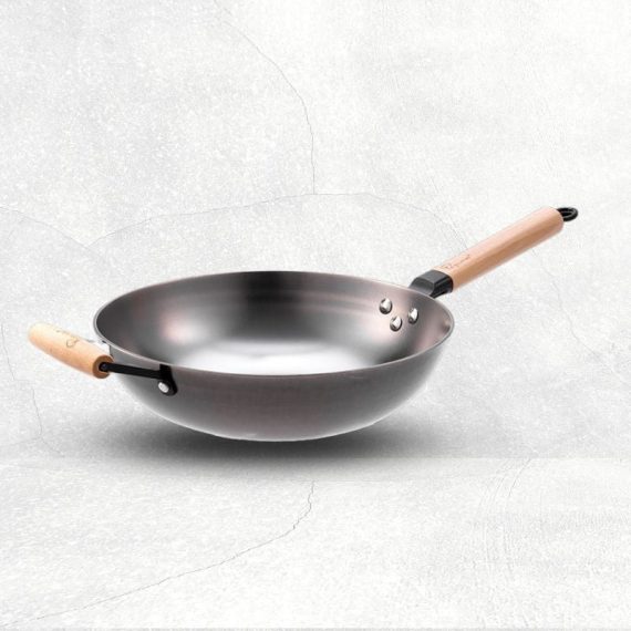 2023.02.07 LA GOURMET NITRIGAN 30CM CAST IRON WOK WITH WOODEN HANDLE