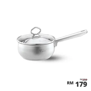 La gourmet Classic 16 x 7cm Stainless Steel Saucepan With Glass Lid with Induction (1.5L)