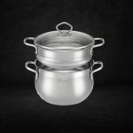 Stainless Steel 1810 Classic 20cm Double Boiler and Casserole 20 x 12.8cm with Glass Lid (4L) , Steamer Insert 20 x 9.5cm (2.4L) 01