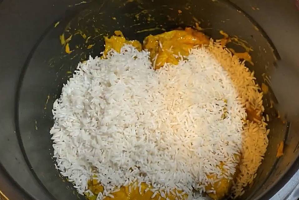 Pour in washed basmati rice