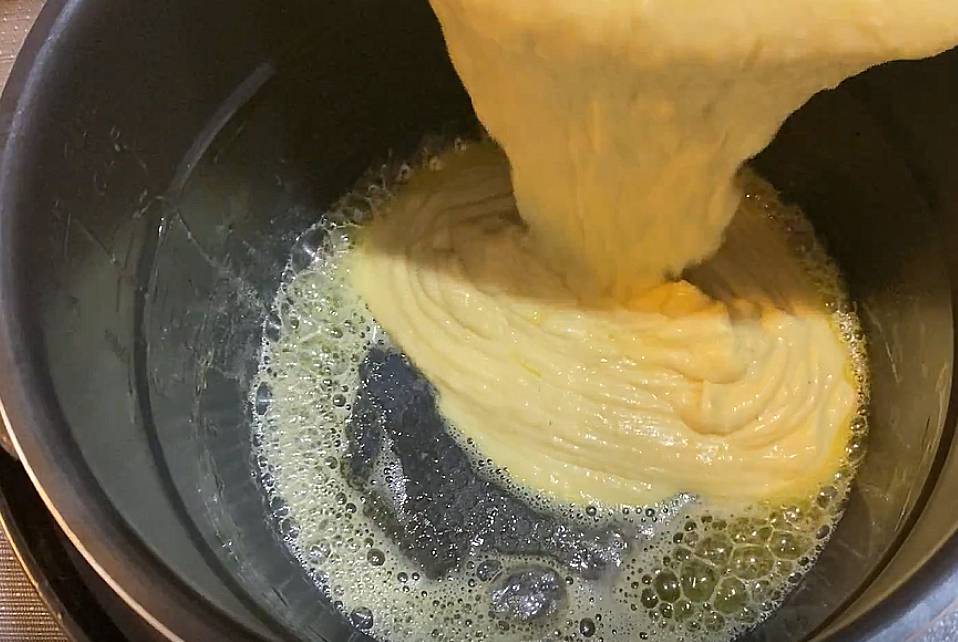 pour the batter into the pressure cooker pot