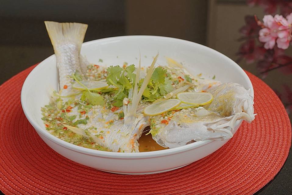 thai style steamed fish ready to serve