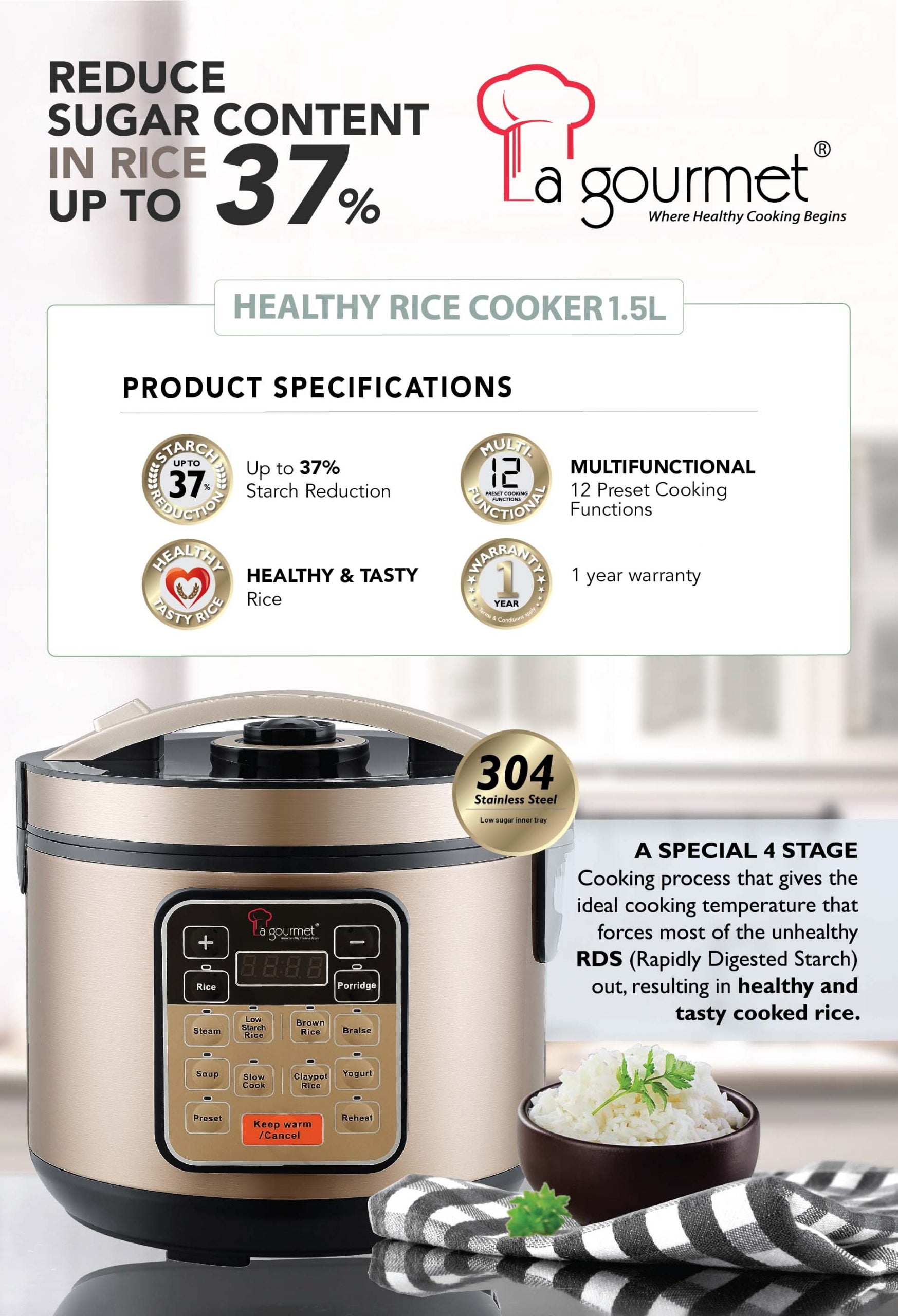 37% Starch Reducing Rice Cooker