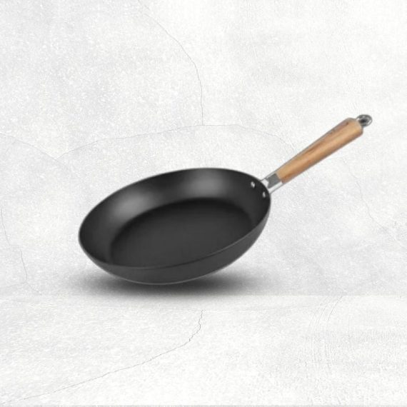 2023.02.07 LA GOURMET BLUSTEEL 28CM CARBON STEEL DEEP FRYPAN WITH WOODEN HANDLE