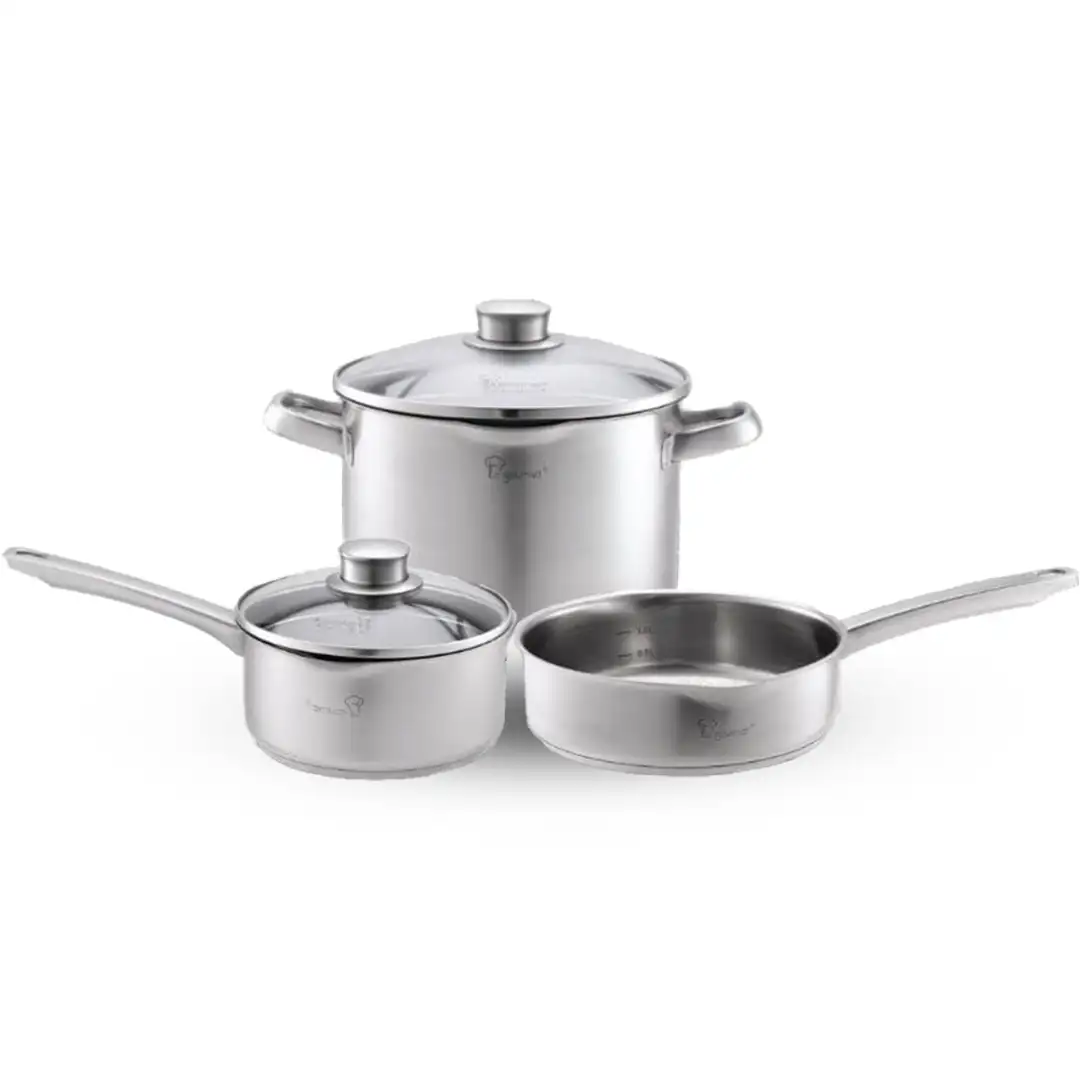 La gourmet Cook & Pour 3pcs Junior set (16cm Stainless Steel Saucepan, 20cm Stainless Steel Frypan, 20cm Stainless Steel Casserole) Stainless Steel Cookware