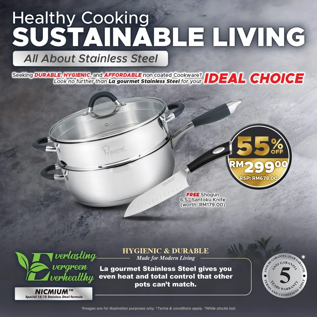 Aura 28cm Deep Frypan with Steamer Insert - 18/10 Stainless Steel 5.2L