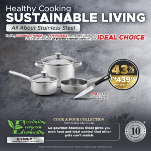 La gourmet Cook & Pour 3pcs Junior set (16cm Stainless Steel Saucepan, 20cm Stainless Steel Frypan, 20cm Stainless Steel Casserole) Stainless Steel Cookware