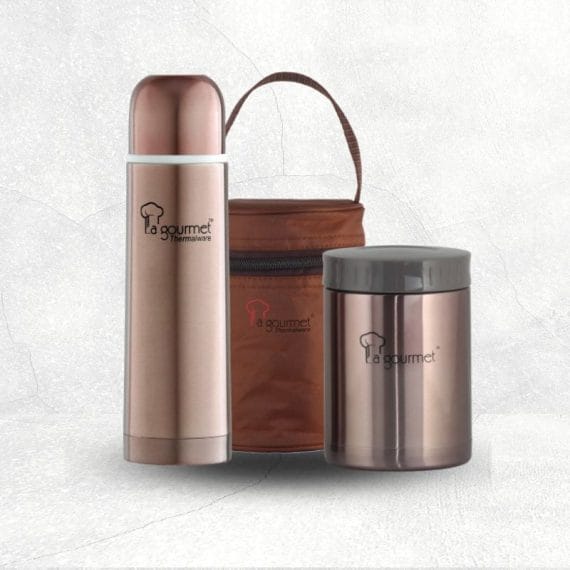 2023.05.18 Sakura Gift Set 0.58L Food Jar in Pouch + 0.5L Flask (Brass Brown)