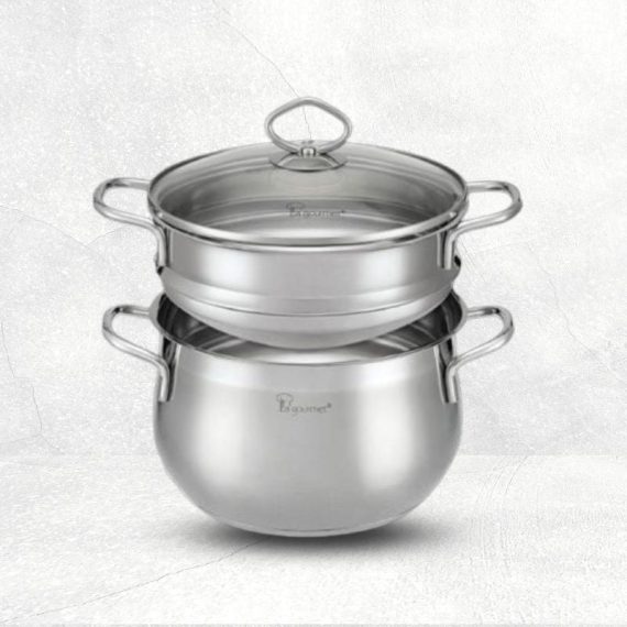 2023.05.18 Stainless Steel 1810 Classic 20cm Double Boiler and Casserole 20 x 12.8cm with Glass Lid (4L) , Steamer Insert 20 x 9.5cm (2.4L)