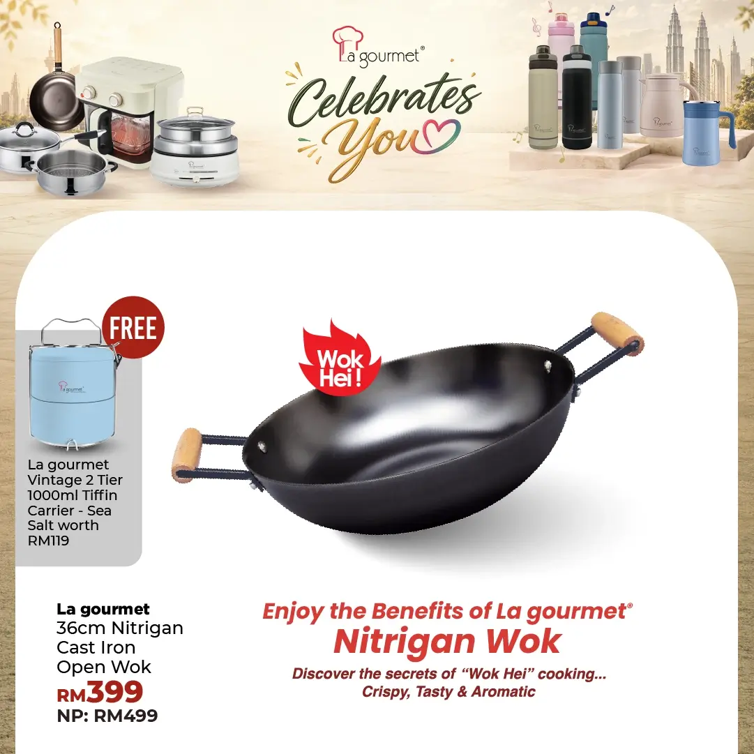 Nitrigan 36 x 10cm Cast Iron Wok with Induction (6L)