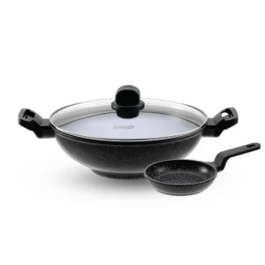 Shogun Marble 32 x 10.6cm Nonstick Wok with Glass Lid (IH),6L + 14 x 2.95cm Nonstick Egg Pan (Non-IH),0.3L
