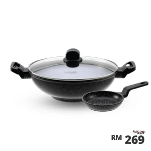 Shogun Marble 32 x 10.6cm Nonstick Wok with Glass Lid (IH),6L + 14 x 2.95cm Nonstick Egg Pan (Non-IH),0.3L