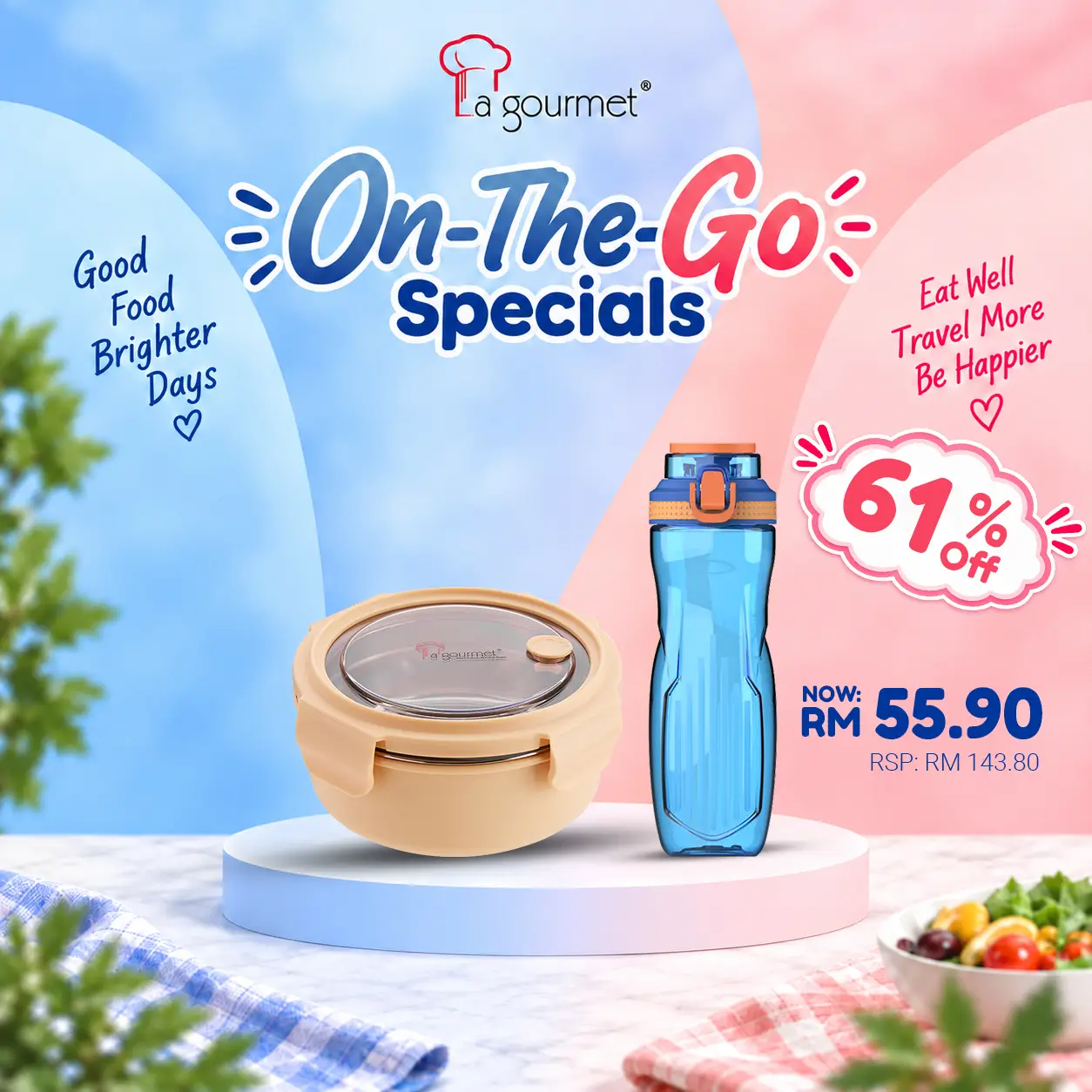 La gourmet 3R PAC2GO Sassy Collection 700ml Round lunch box with 304 stainless steel insert - Orange