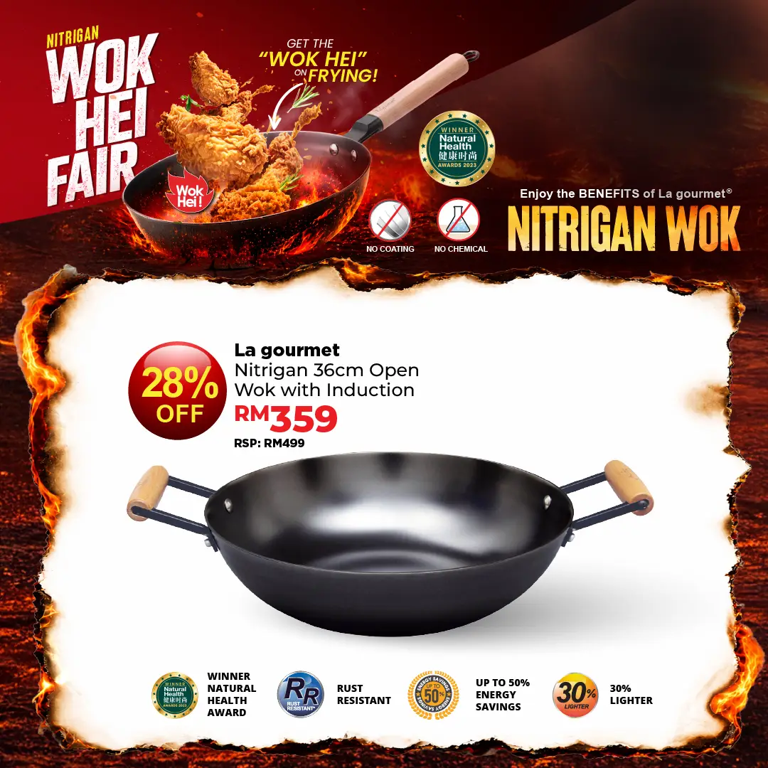 Nitrigan 36 x 10cm Cast Iron Wok with Induction (6L)