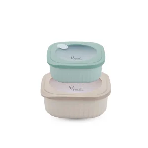 Snack N' Sip 2 Pieces Square Container Set - Green/Cream