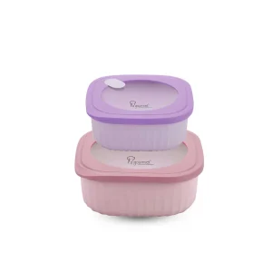 Snack N' Sip 2 Pieces Square Container Set - Pink/purple