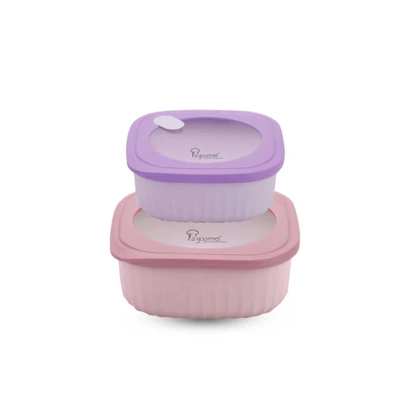 2024.12.16 Snack N’ Sip 1400ml + 450ml Plastic Square Lunch Box Set – Pink & Purple No Price