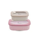 2024.12.16 Snack N’ Sip 1600ml + 380ml Plastic Rectangular Lunch Box Set – Pink & Cream No Price