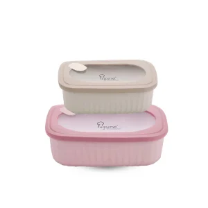 Snack N' Sip 2 Pieces Rectangular Container Set - Pink/cream
