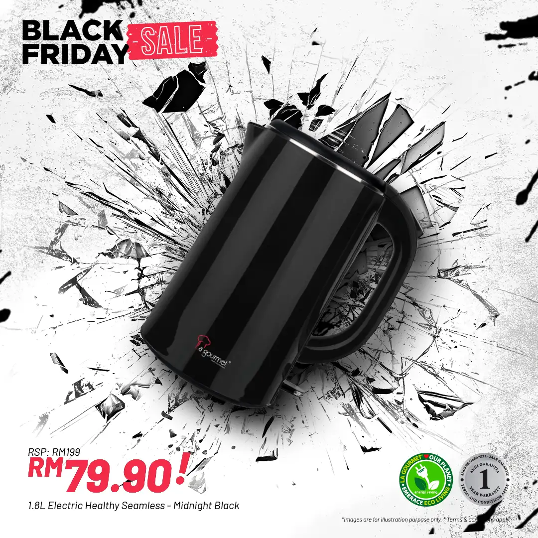 Healthy Seamless Electric Kettle, 1.8L (Midnight Black)