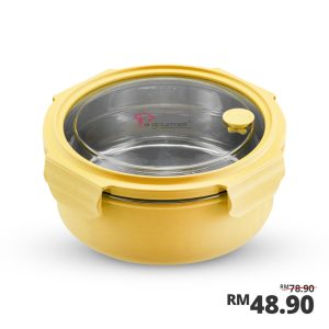 La gourmet 3R PAC2GO Sassy Collection 1L Round lunch box with 304 stainless steel insert - Yellow