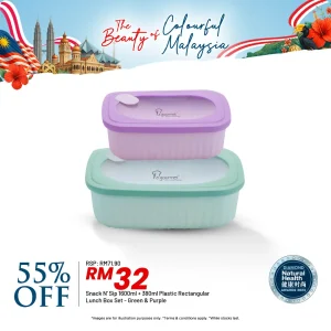 Snack N' Sip 2 Pieces Rectangular Container Set - Green/ Purple