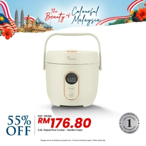 Electric 0.8L Rice Cooker Digital Vanila Cream
