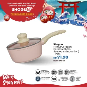 Shogun Mini 2 Ceragan Ceramic 16 x 7.5cm Saucepan, 1.2L (Induction) - Pink