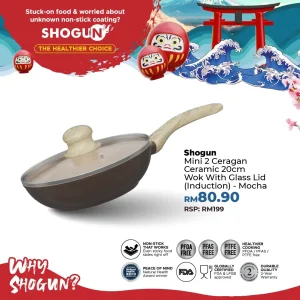 Shogun Mini Ceragan Ceramic 20 x 6.5cm Wok with Glass Lid, 1.4L (Induction) - Mocha
