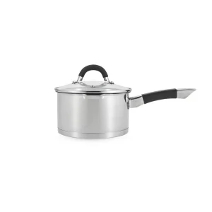 Aura 18x10cm Stainless Steel Saucepan with Strainer, Glass Lid & Silicone Handle,2.5L