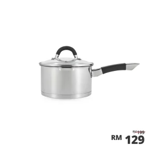 Aura 18x10cm Stainless Steel Saucepan with Strainer, Glass Lid & Silicone Handle,2.5L