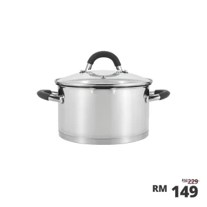 Aura 20x11cm Casserole with with Strainer, Glass Lid & Silicone Handle, 3.4L