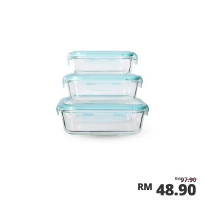 Pureglas 3 Pieces Rect Set – Green (1.04L, 0.64L & 0.37L)