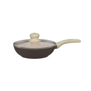 Shogun Mini Ceragan Ceramic 20 x 6.5cm Wok with Glass Lid, 1.4L (Induction) - Mocha