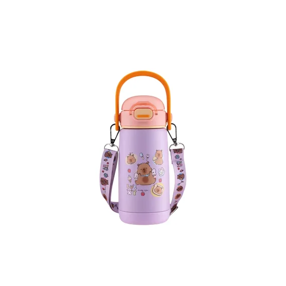 2026.05.25 La gourmet Sassy Kids 420ml Thermal Bottle with Strap – Purple (Capybara) 01