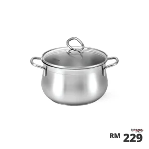 La gourmet Classic 20 x 12.8cm Stainless Steel Casserole with Glass Lid with Induction (4L)