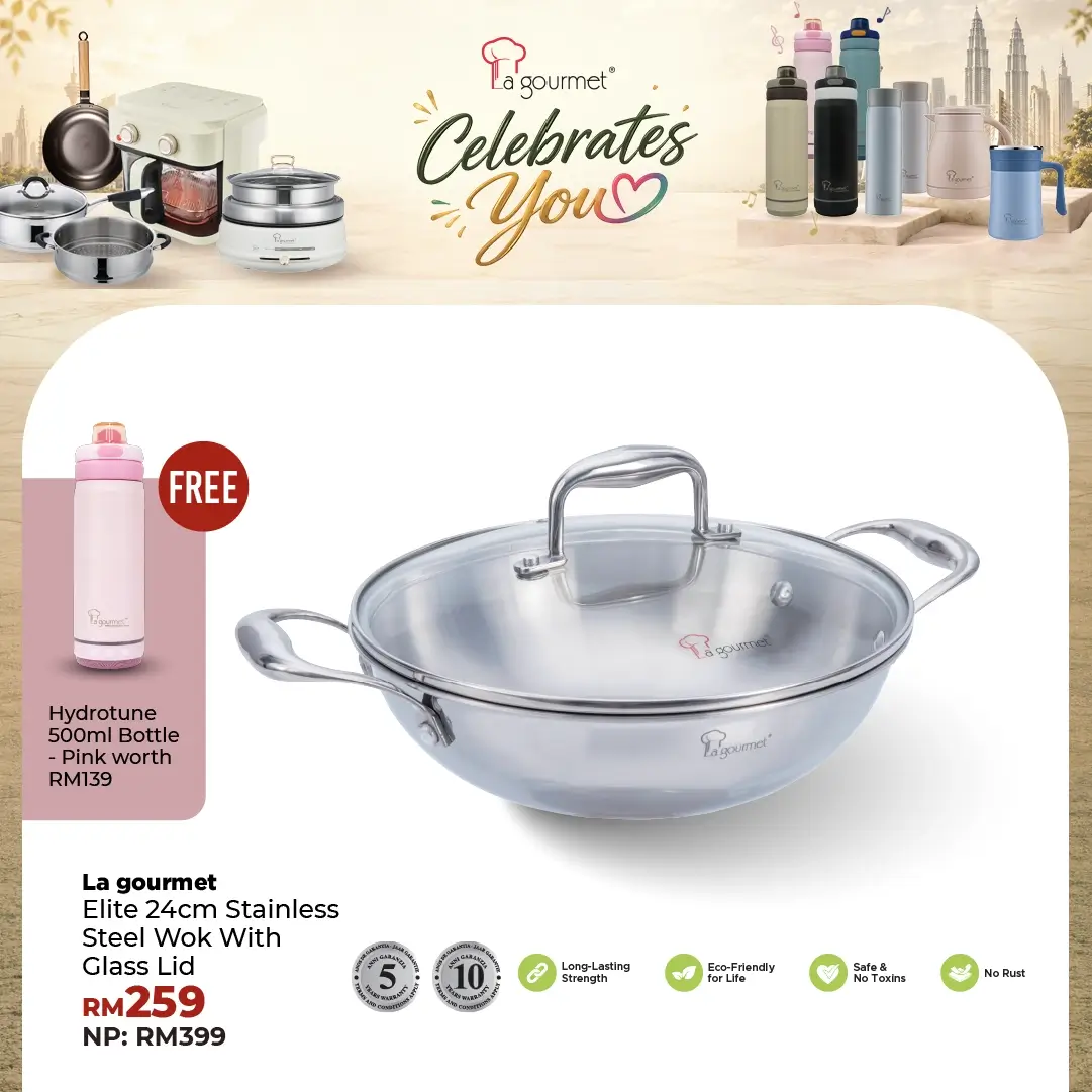 Elite 24cm 18/10 Stainless Steel Wok