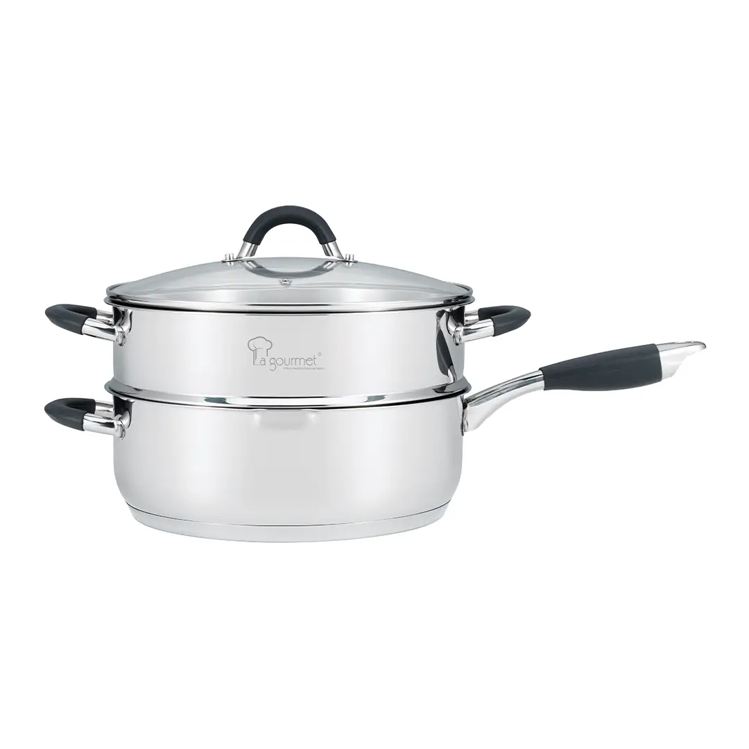Aura 28cm Deep Frypan with Steamer Insert - 18/10 Stainless Steel 5.2L