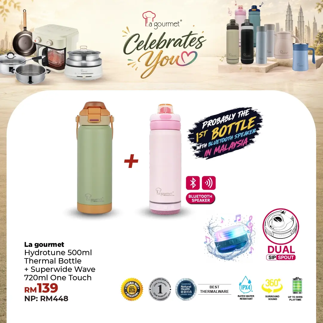 Hydrotune 0.5L Thermal Bottle - Pink