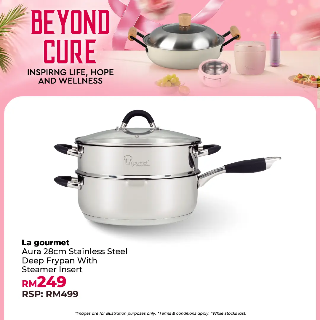Aura 28cm Deep Frypan with Steamer Insert - 18/10 Stainless Steel 5.2L
