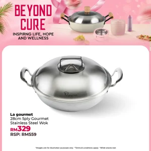 Gourmet 28cm 5ply 18/10 Stainless Steel Wok With Steamer Insert and Stainless Steel Cover with Induction
