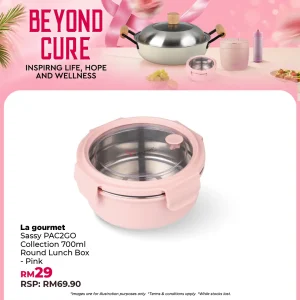 La gourmet 3R PAC2GO Sassy Collection 700ml Round lunch box with 304 stainless steel insert - Pink